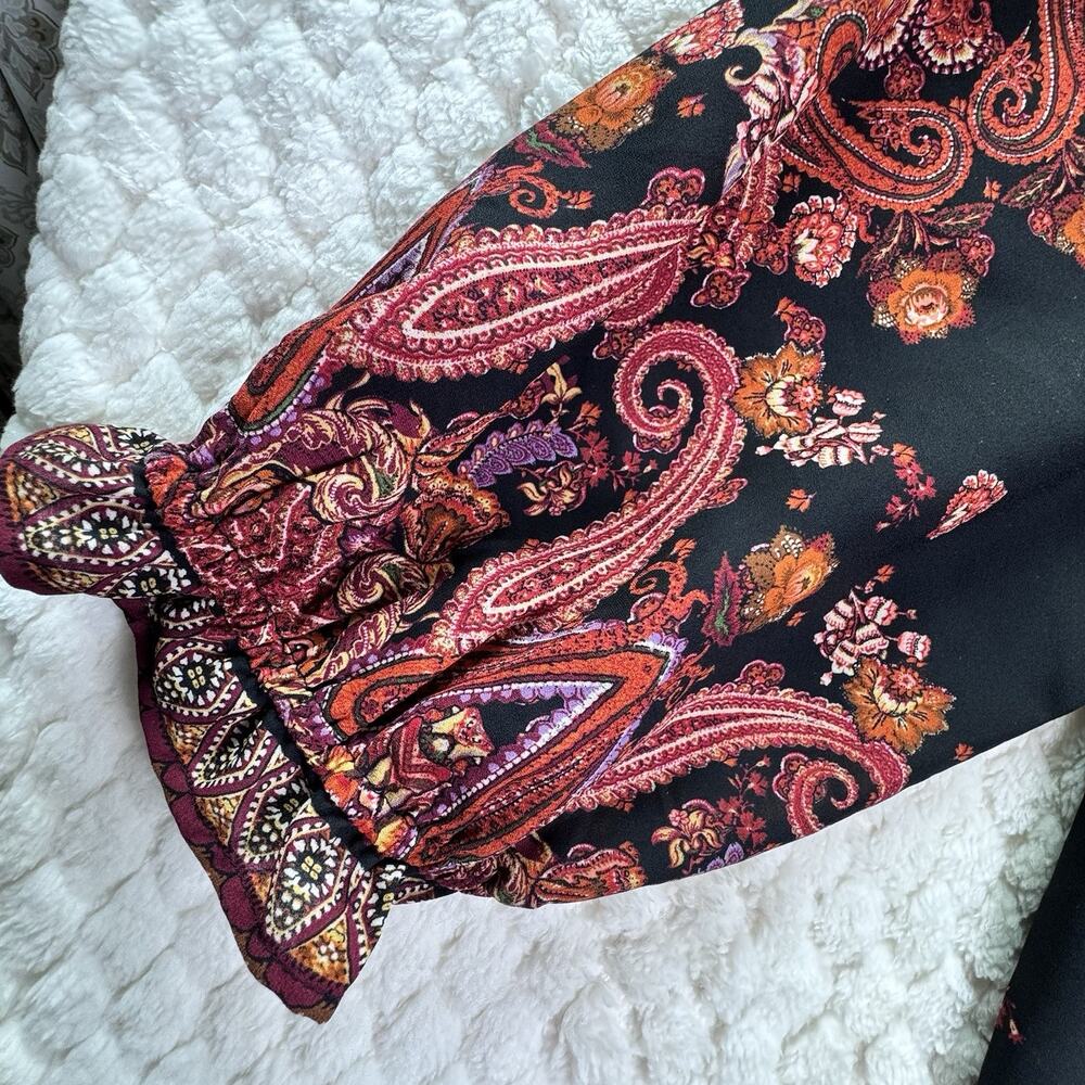 Fig And Flower Women’s Tunic Top Paisley 3/4 Sleeve Pink And Black Size 2XL - Picture 5 of 10